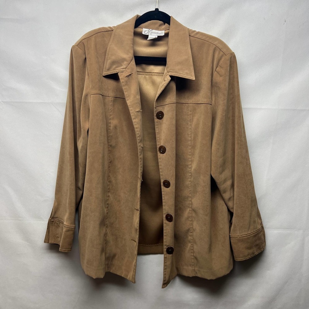 Dress Barn Faux Suede Women's Brown Button Front Shacket Size 1X - Picture 1 of 7